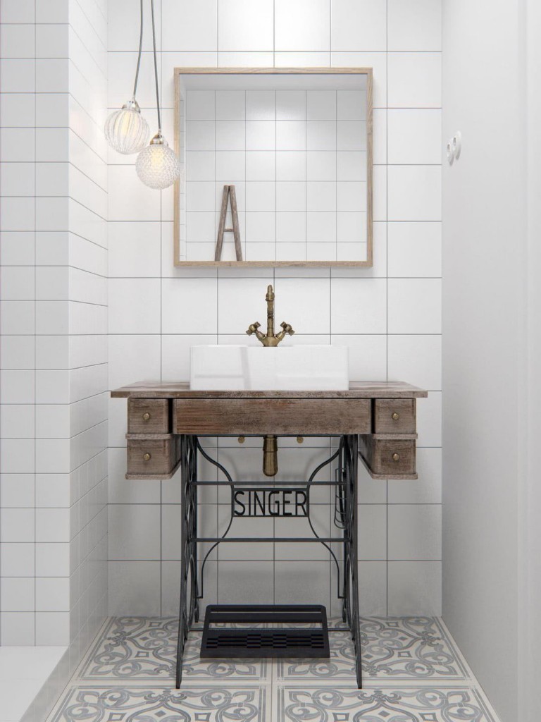 Meuble récup' avec machine à Coudre Singer, image via Journal des femmes