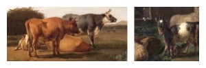 Details of cows from 'A farm with a dead tree' and goats from