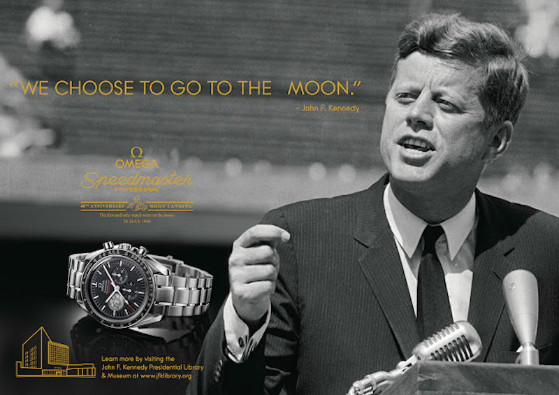 John F. Kennedy nella pubblicità dell'Omega Speedmaster Moon.