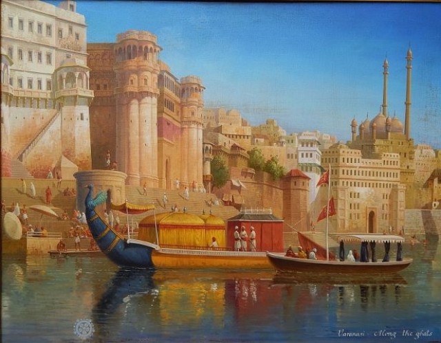 Varanasi - Along the ghats, Öl/Lwd., bezeichnet, 20. Jh.