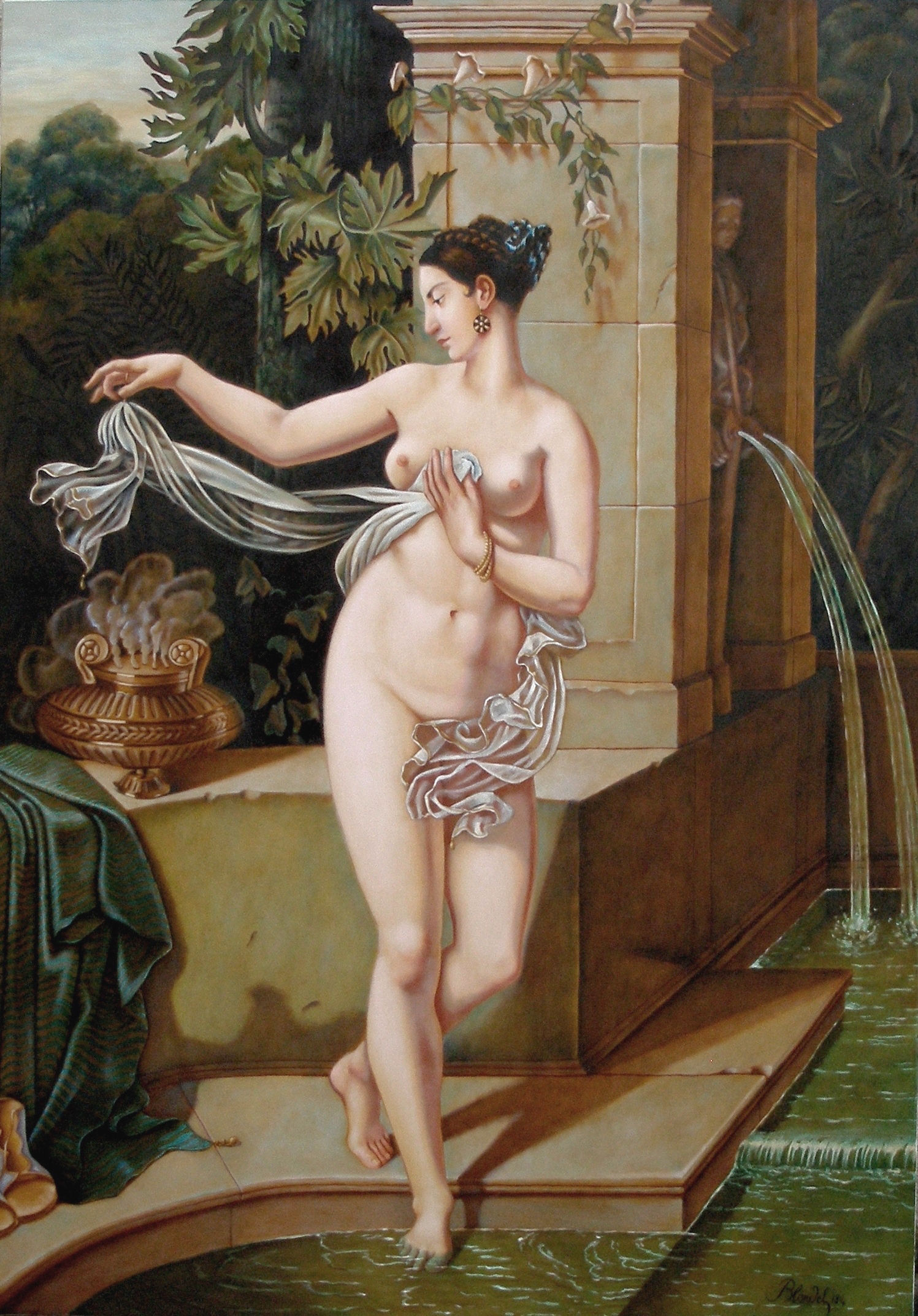 Faithful replica of La Circassienes au Bain by John Parker, after the original 1814 oil painting by Merry-Joseph Blondel. Image: Wiki Commons