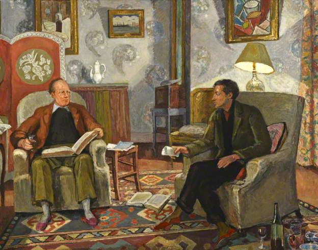 Interiörscen – Clive Bell och Duncan Grant dricker vin. Målning av Vanessa Bell. Bild: Birkbeck, University of London