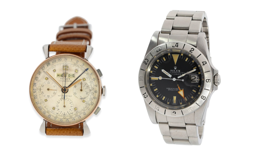 Left: Rolex Vintage Chronograph "Antimagnetique", 1940s Right: Rolex Explorer II "Orange Hand Steve McQueen", 1972 | Photos: Cortrie