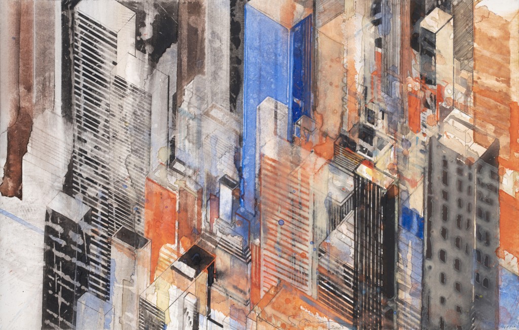 « New-York Diagonal », aquarelle sur papier, 30x47cm - 2005