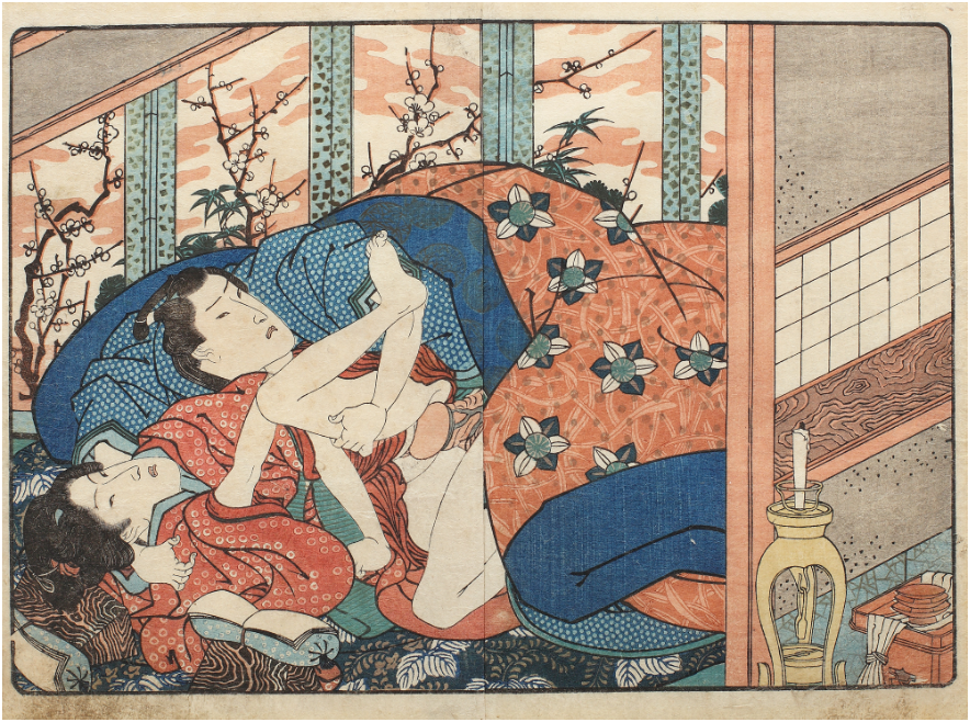 UTAGAWA KUNIMARU - Shunga with cherry blossoms, Yamato Shikari No Tamazusa series, Nishiki-e technique On sale at Artmark