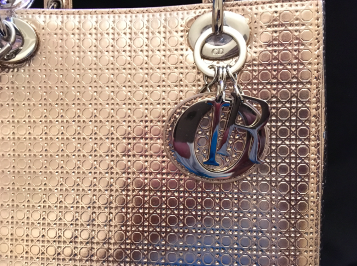 Christian Dior %22Lady Dior%22 Bag Champagne Metalic Calfskin