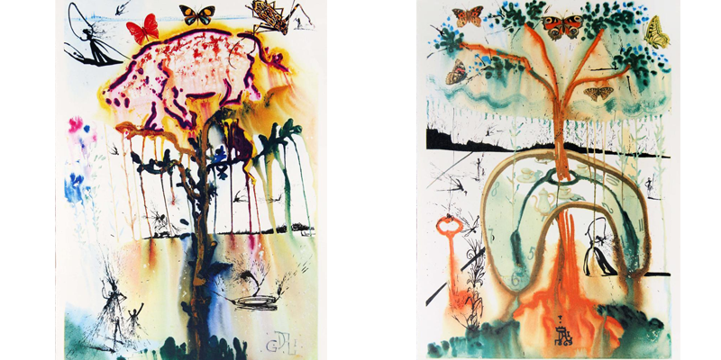 T.v. Salvador Dalí "Pig and Pepper", 1969. T.h. Salvador Dalí "A Mad Tea Party", 1969.