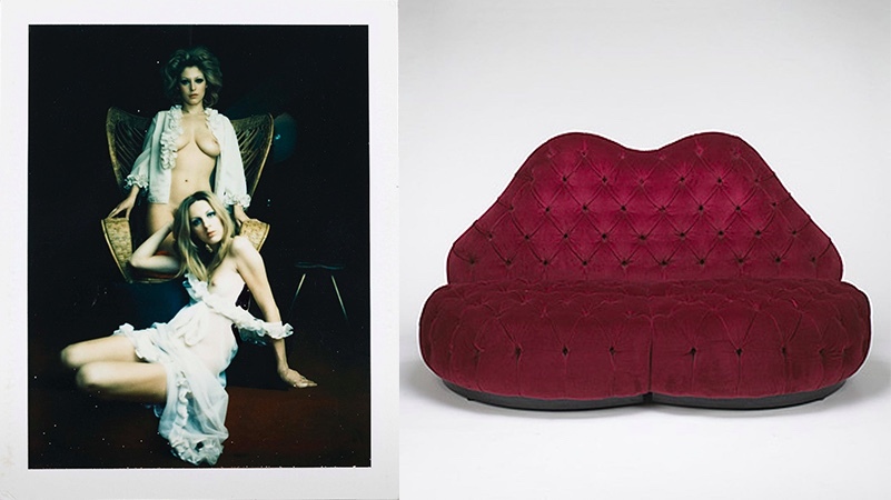 Gauche : Carlo Mollino, Sans titre, 1962-73, image Phillips / Droite : Carlo Mollino, canapé Devalle, Italie 1939/1994, image Wright