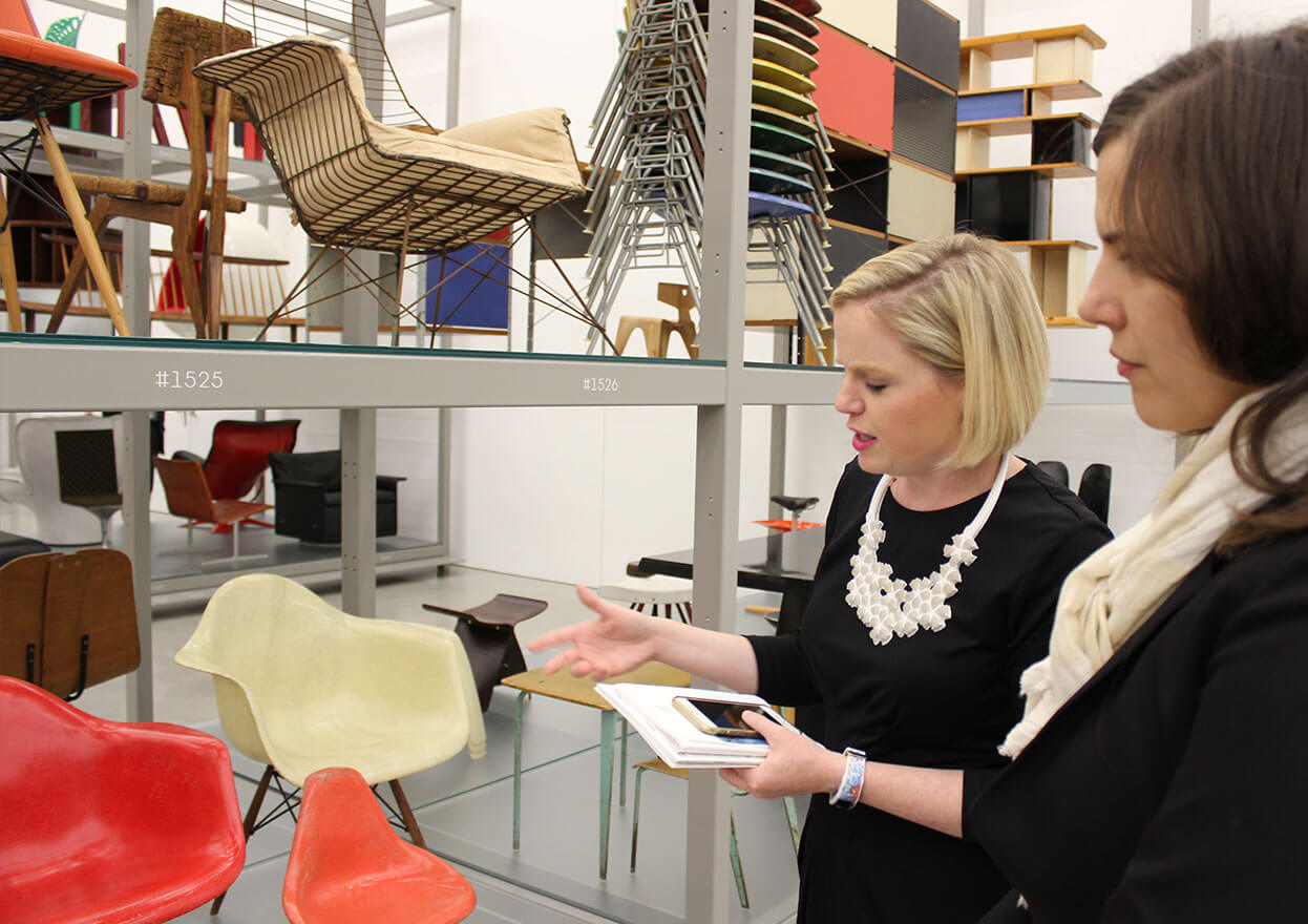 Jennifer Klos leading a collector through furniture design. Image: Collector House