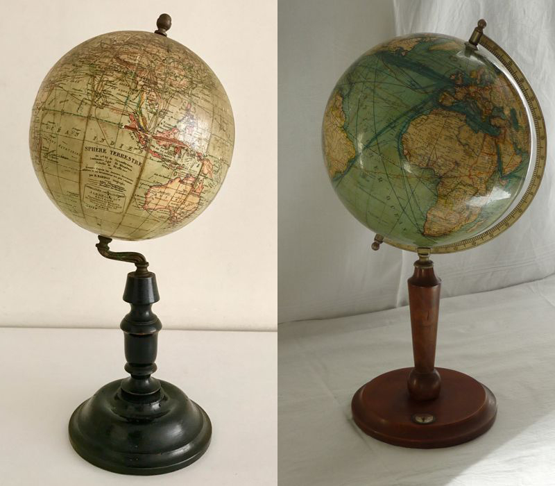 Left: Globe bycartographer J. Lebègue, 1900. Right: The 1920s globe by Adolf Mang. Photos: Catawiki.