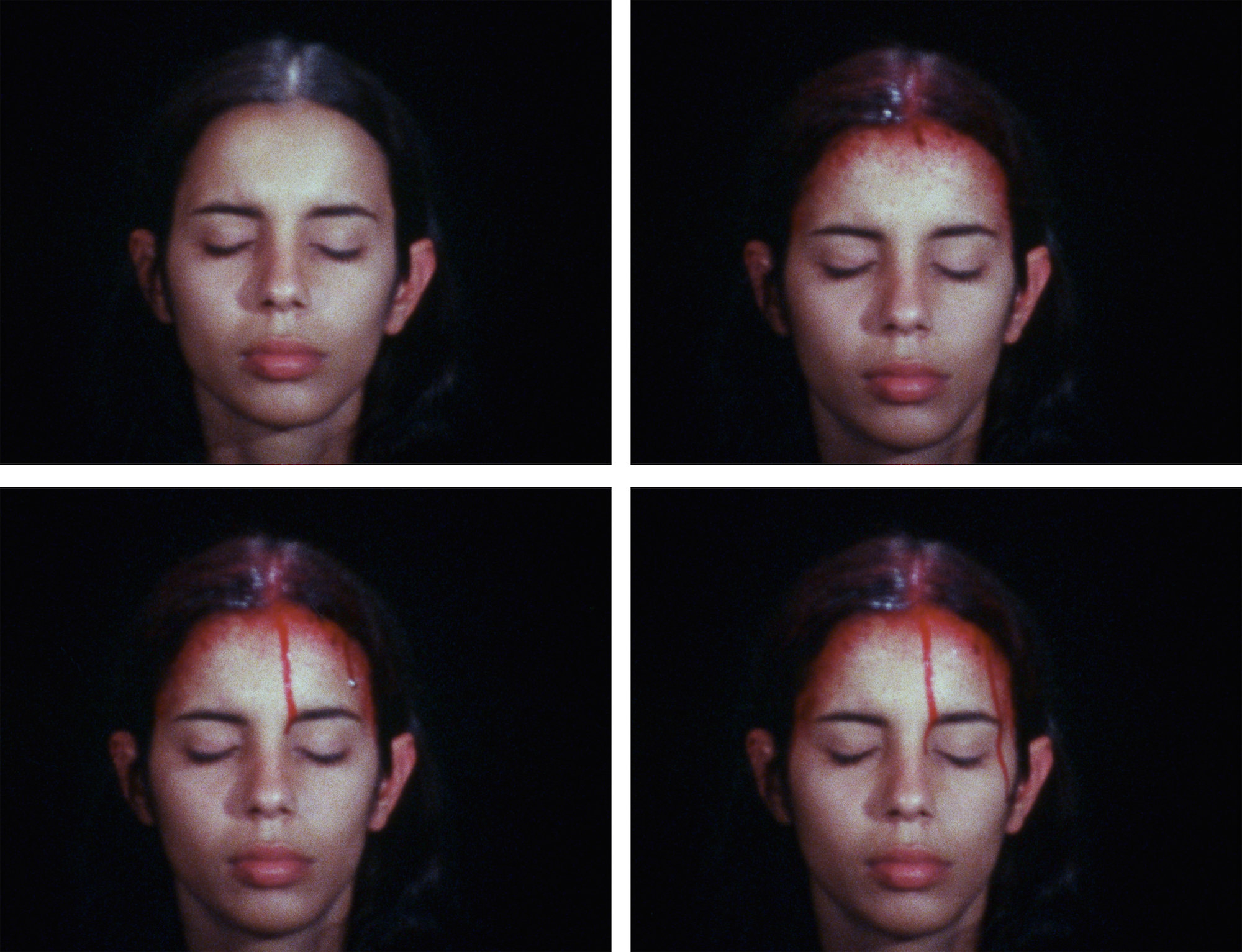 Ana Mendieta, stillbilder från filmen ”Sweating Blood” år 1973. Foto: © The Estate of Ana Mendieta Collection, LLC Courtesy Galerie Lelong & Co.