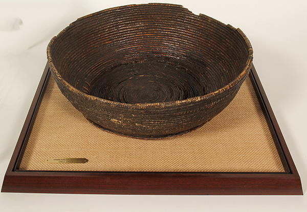Large, historical and possibly ancient cooking basket, 15 inches in diameter, not ceremonial, used for everyday cooking, found in northwest Nevada 50 years ago, never buried ($3,125).