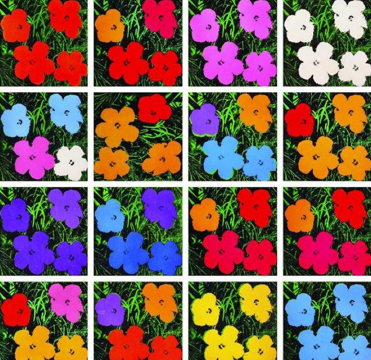 Andy Warhols "Flowers", efter fotografi av Patricia Caulfield. Foto via gardencollage.com.