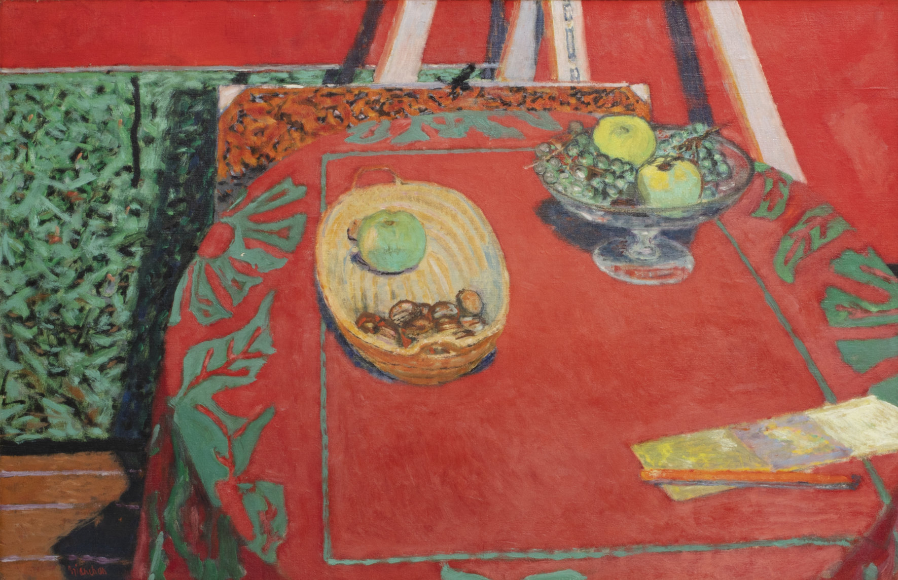 Oil on canvas by Maurice Brianchon (French, 1899-1986), titled Nature Morte au Tapis Rouge, signed ‘Brianchon’ lower left (est. $10,000-$15,000).