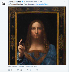 The Louvre's announcement on Twitter that Da Vinci's final masterpiece was to go to their Abu Dhabi collection