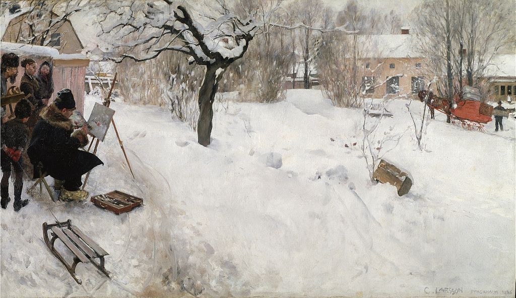 Carl Larsson, Friluftsmålaren. Vintermotiv från Åsögatan 145, Stockholm. Bild Wikimedia Commons