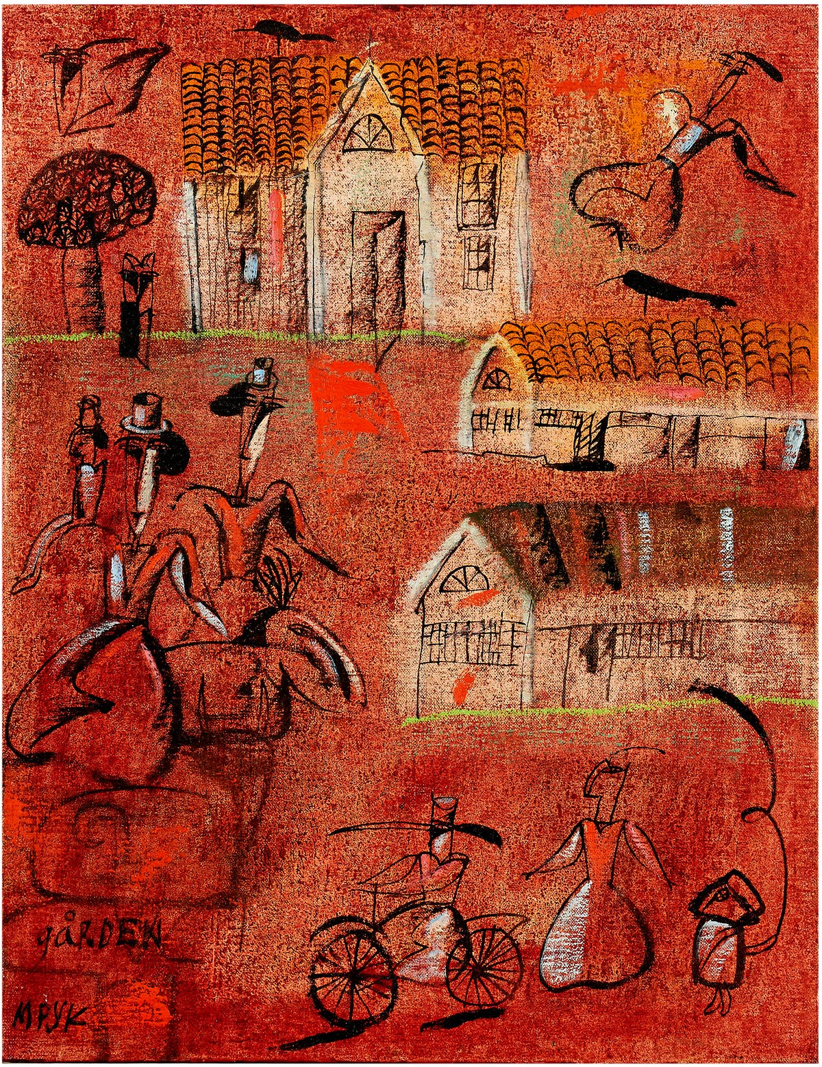 MADELEINE PYK. "Gården". Skägga. Óleo sobre lienzo. Firmado.