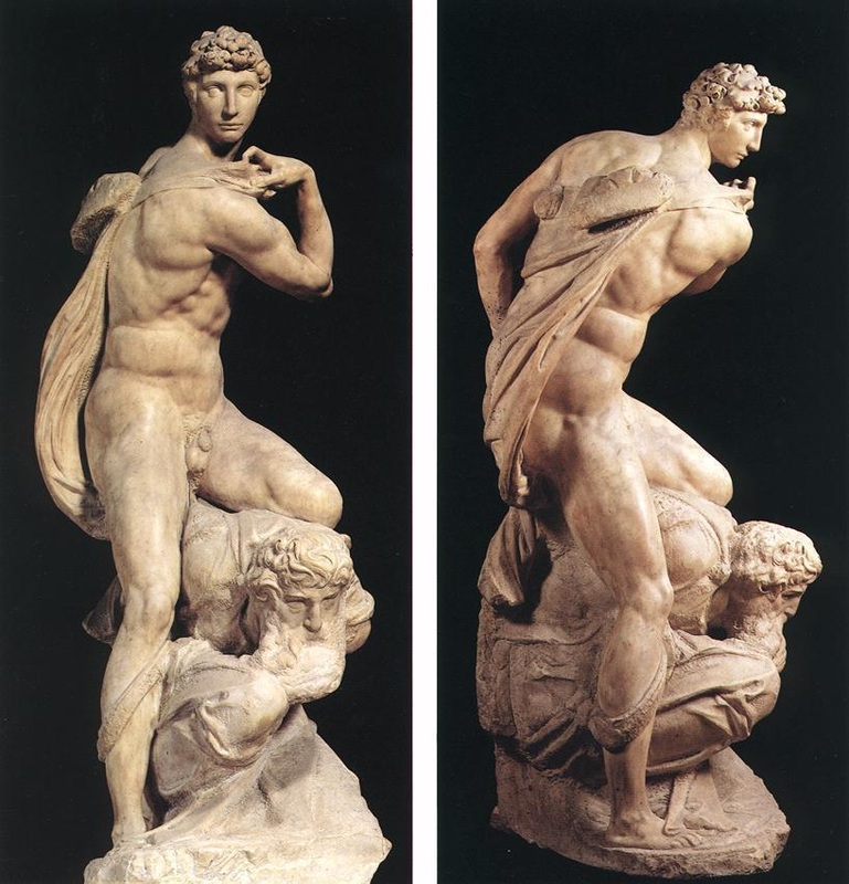 Michelangelos, 'Victory'. The man between Victory's legs is suppose to be Michelangelo himself. Image: tripimprover.som