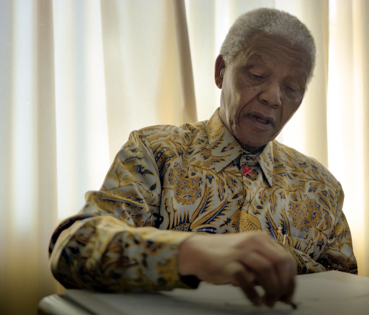 Nelson Mandela drawing, photo by Grant Warren. Courtesy of WeTransfer and The House of Mandela Art (Via Artsy).