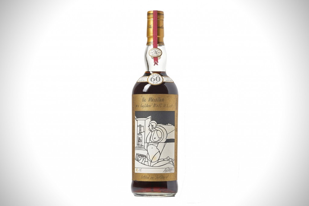 Macallan de 1926, l'étiquette a été conçue par l'artiste Valerio Adami, image via HiComsumption