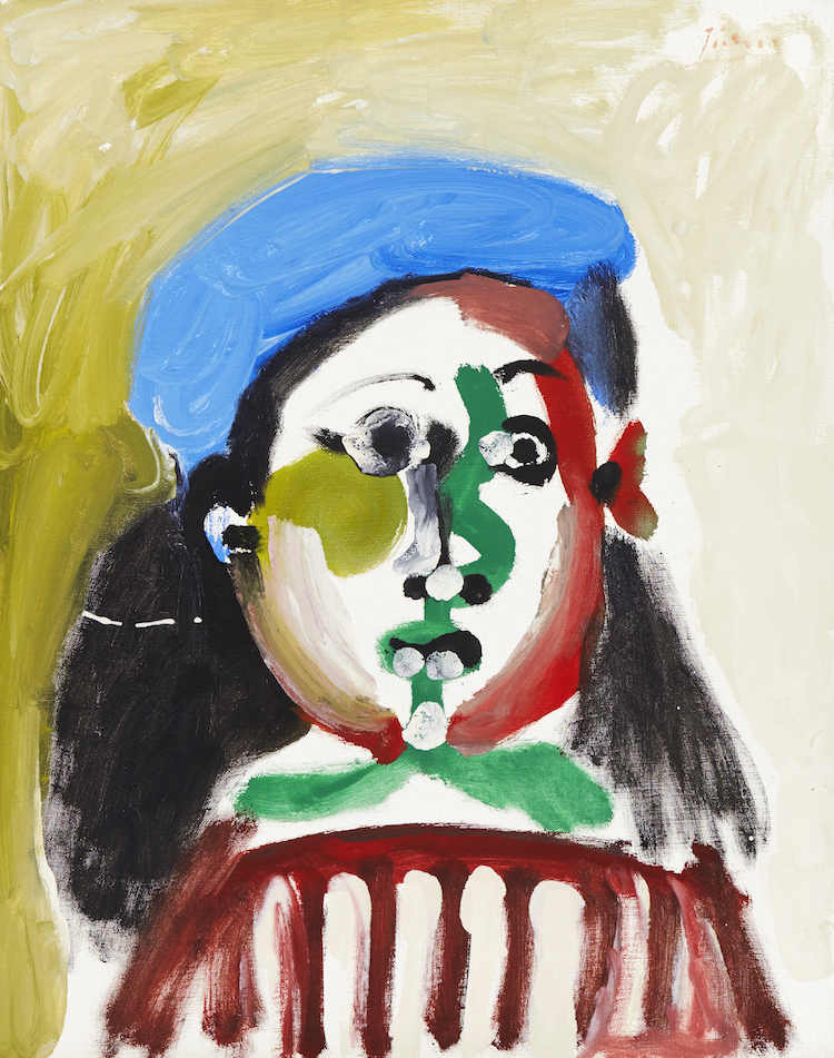 Fillette au béret par Pablo Picasso, Peinture à l'huile, 1964 En vente à Uppsala Auktionskammare le 7 décembre 2016