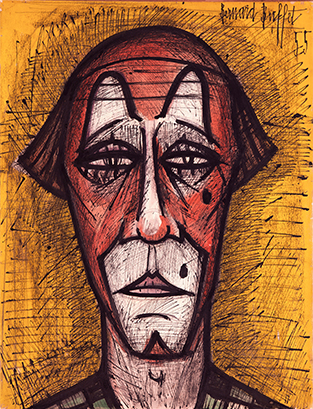 Tête de Clown, Bernard Buffet, 1955 Technique mixte sur papier collé sur isorel