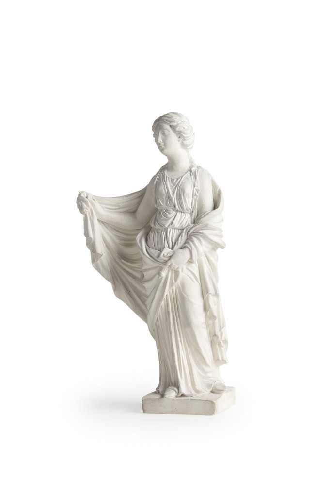 Naples,18th century. Figures like this might be modelled on pieces used in ancient frescoes from the Roman cities destroyed by Vesuvius in 79 AD. The statuette was estimated at 1,400-1,600 euros and was sold for 2,480.