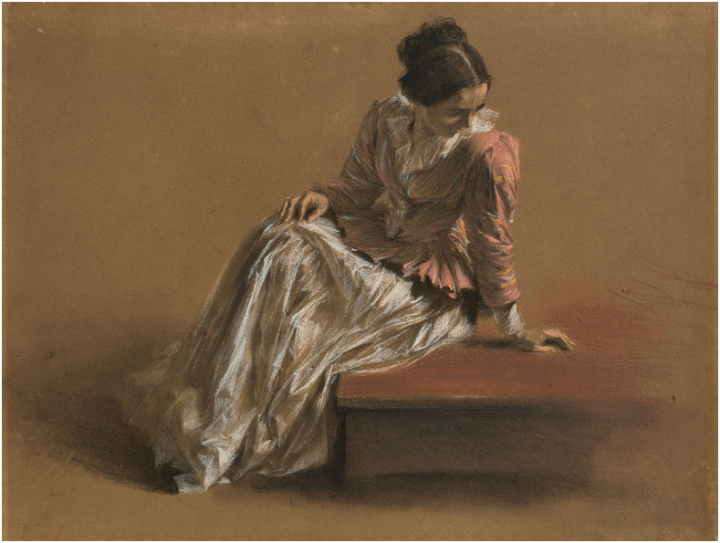 ADOLPH MENZEL (1815 Breslau - 1905 Berlin) - Emilie in red blouse, circa 1850