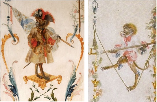 Zwei Bilder aus der Grande Singerie im Château de Chantilly Abbildungen: Pinterest