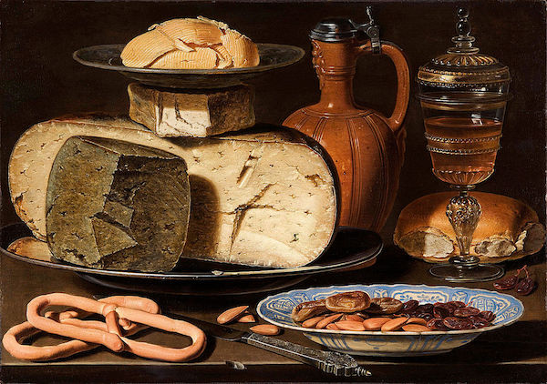 Clara Peeters, Stilleben med ost, mandlar och kringlor, cirka 1615. Bild: Wikipedia.