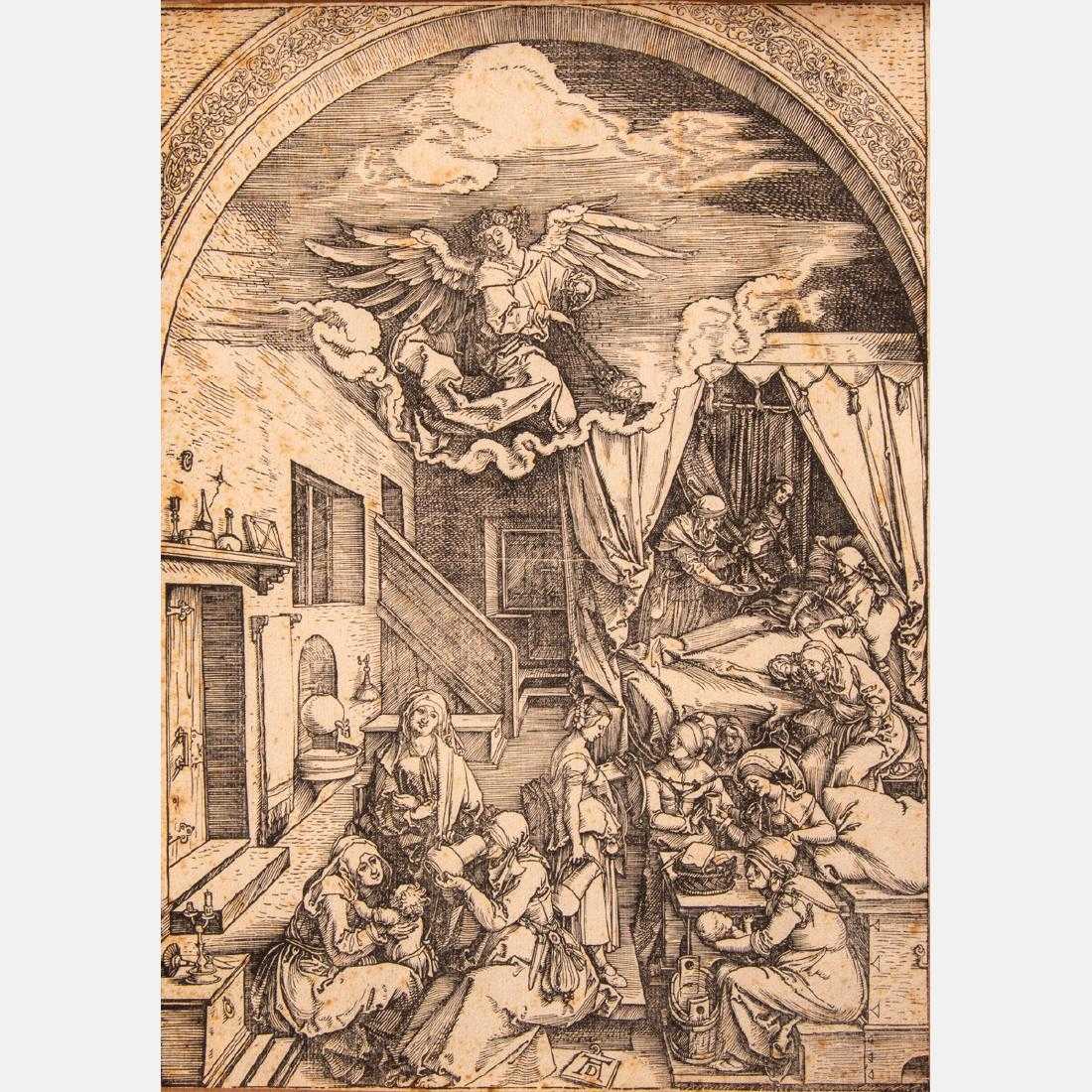 Early 16th century woodcuts and engravings will feature a pair of woodcuts on laid paper by Albrecht Dürer (German, 1471-1528), including The Birth of Mary (circa 1503) (est. $1,000-$2,000).