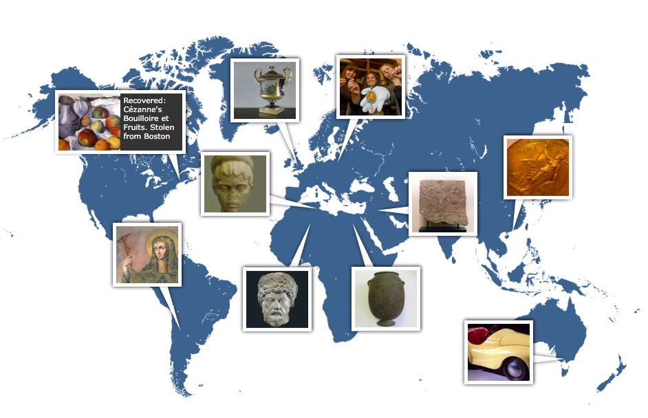 Carte comportant des exemples d'œuvres restituées ©The Register Art Loss, image