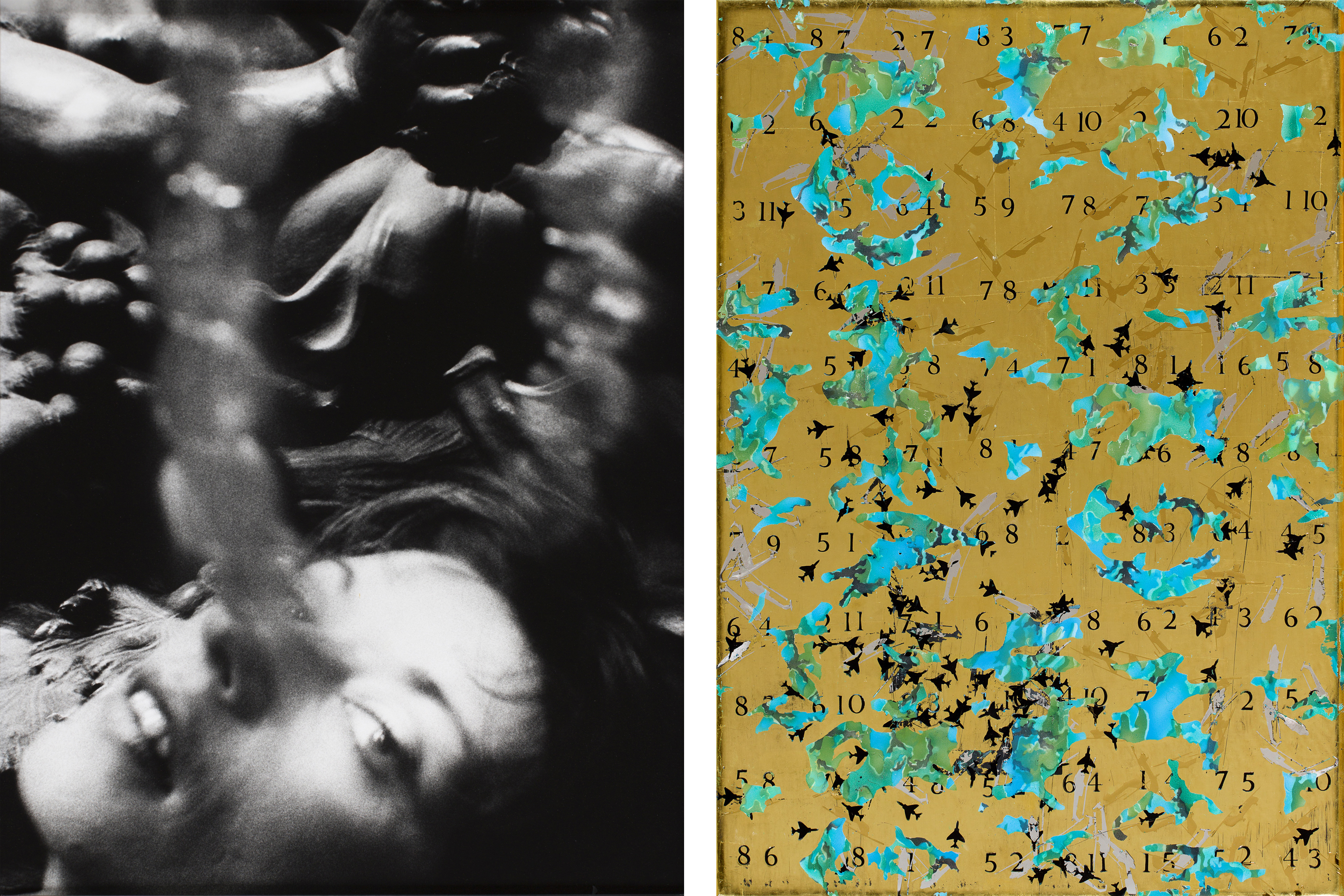 Left: Hope Sandrow, At the Met.... Untitled XII (Metropolitan Museum, NYC, Gracie Mansion), 1984 Right: David Smith, Fuck’em if they can’t take a joke, Random Seed #60, 1989