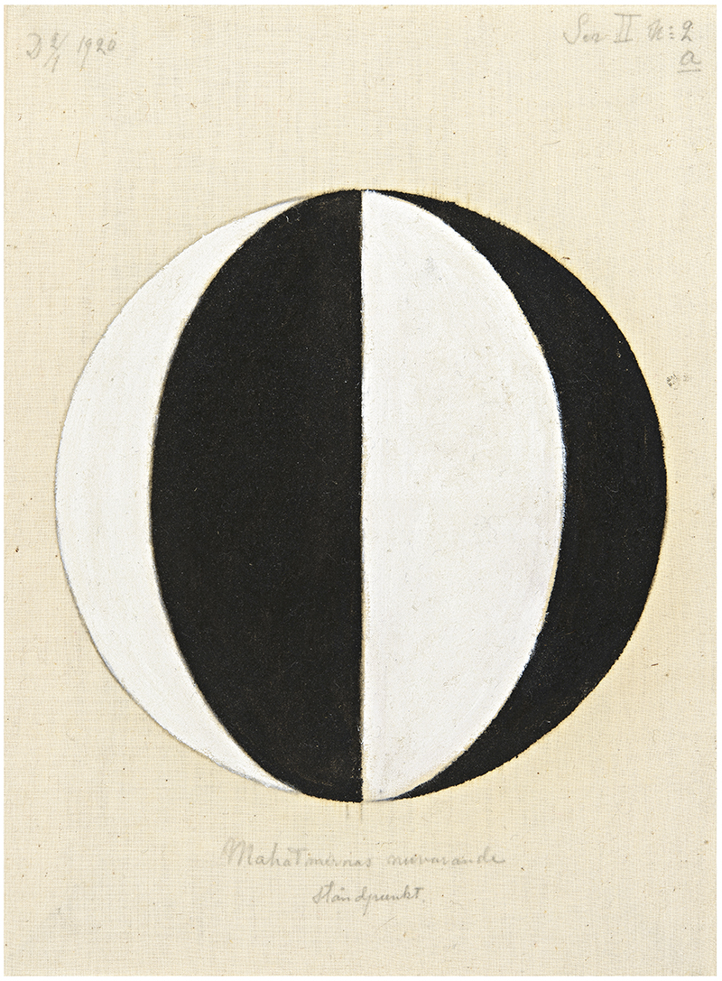 HaK469, Nr. 2a, Mahatmernas nuvarande ståndpunkt, Serie II, 1920. 36,5x27cm, olja på duk. © Stiftelsen Hilma af Klints Verk, Foto : Moderna Museet, Stockholm