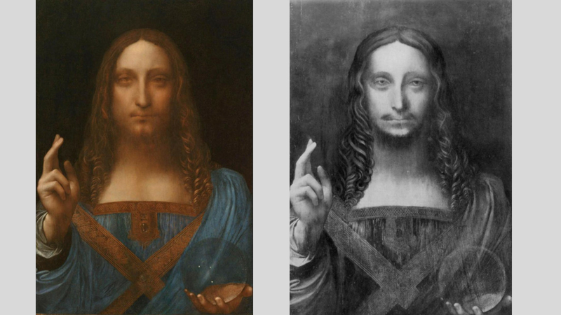 Il Salvator Mundi prima e dopo il restauro. Immagini via The Guardian.