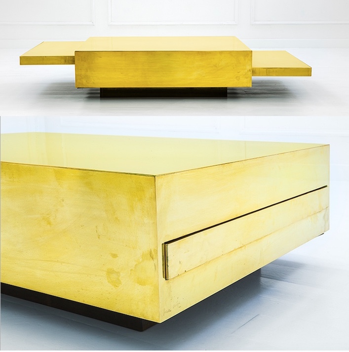 GABRIELLA CRESPI - Wooden coffee table with brass foil, ca. 1970 Result: 40 590 EUR