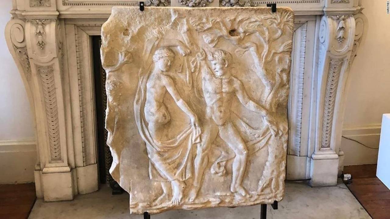 The Roman marble relief sculpture, dating to the 2nd century AD, was returned to Italy by Christie's. Image: Christie's via CNN