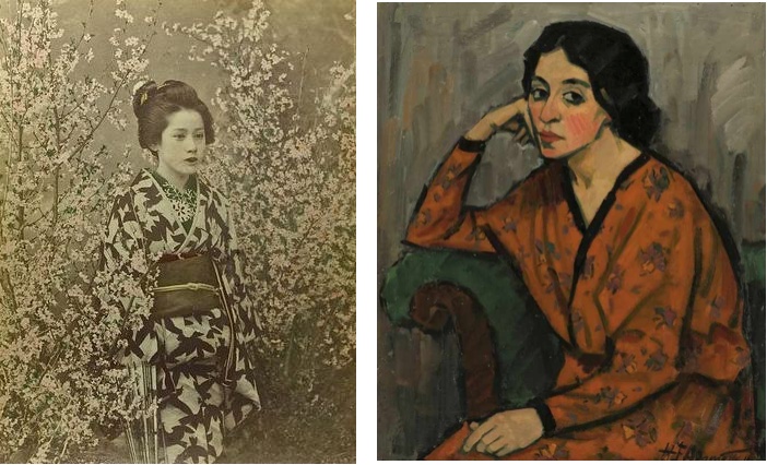 Links: 4 Fotografien, mit Wasserfarben coloriert, Japan ca. 1880 Catawiki Rechts: HEINRICH EMIL ADAMETZ (1884-1971) - Bildnis einer Dame, 1916 Kastern