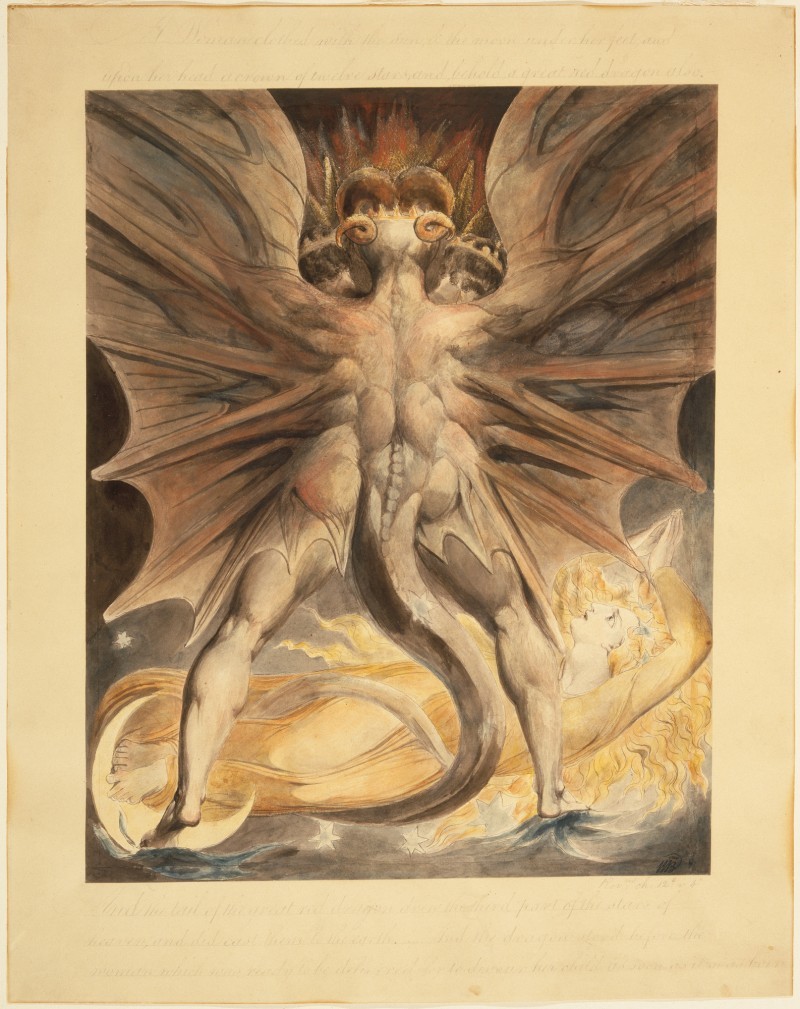 William Blake, Der große rote Drache mit der von der Sonne bekleideten Frau, 1805-10 | Abb. via Wikipedia