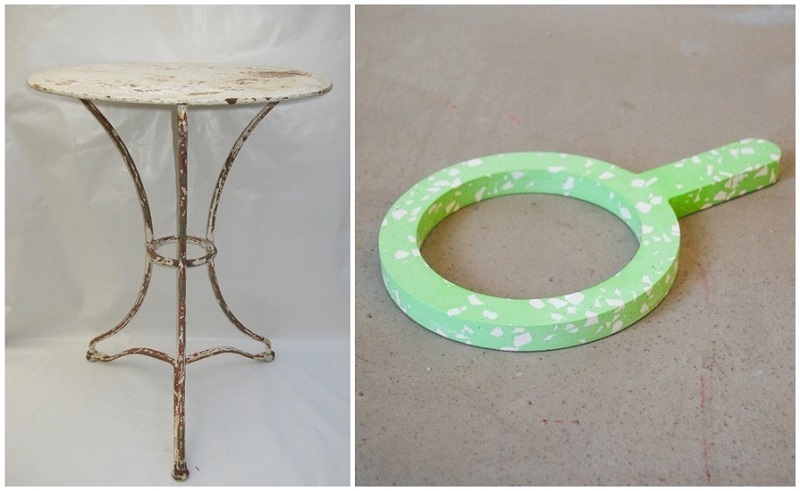 Left: Antique French garden table in terrazzo (c.1870). Photo via: Allcollection. Right: JOHANNA BERG. "Terrazzo issue". Work of art of the CLASS PONG project. Image via: Arrivals.