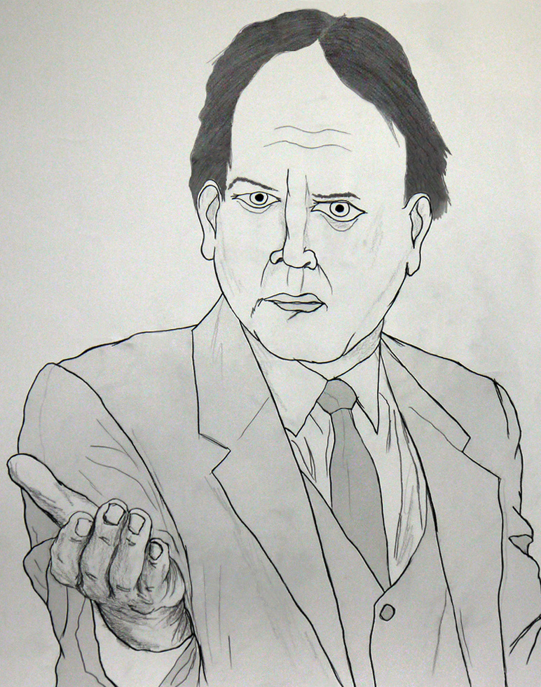 Affärsuppgörelse, Carl Adam Cronstedt, teckning i blyerts, 2016. Foto: Artely.