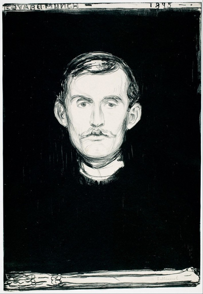 Autoritratto con braccio di scheletro, Edvard Munch. 1895, litografia.