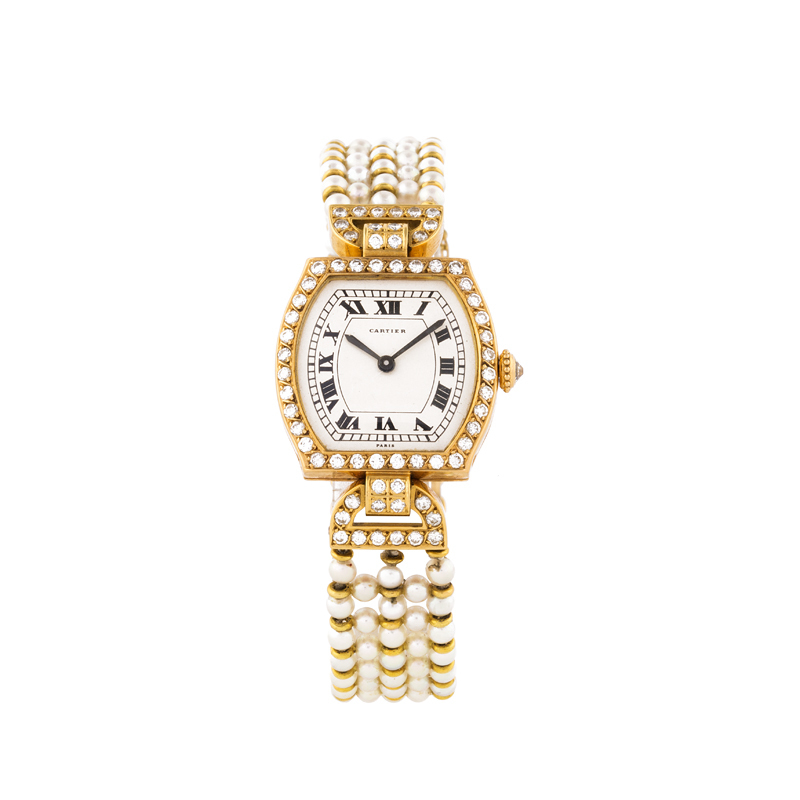 CARTIER - Lady’s wrist watch, yellow gold with pearls and brilliants 1970s Estimate: 5 500-6 500 EUR Result: 6 765 EUR