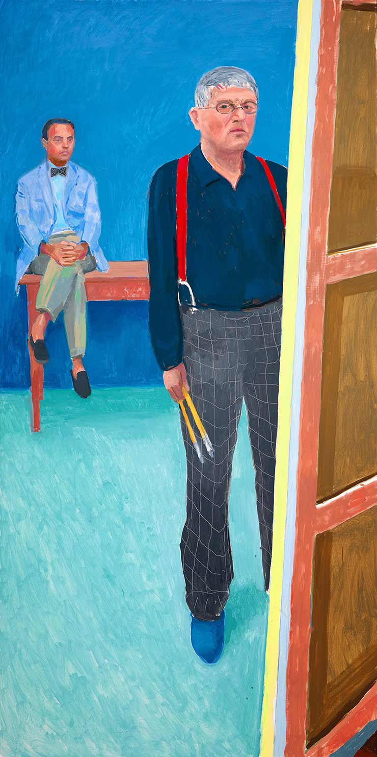 David Hockney, Self Portrait with Charlie, år 2005. Foto: Collection National Portrait Gallery, London.