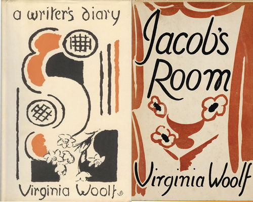 Två av Virginia Woolfs bokomslag formgivna av Vanessa Bell.