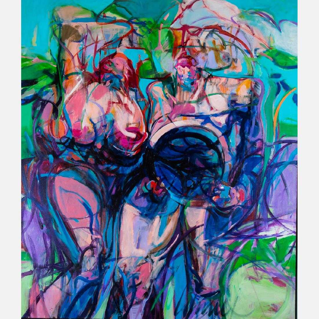 Two large paintings by Thompson Lehnert (American, b. 1931), will include this one titled Freedom, signed lower right and measuring 52 ¼ inches by 45 inches (est. $2,000-$3,000).