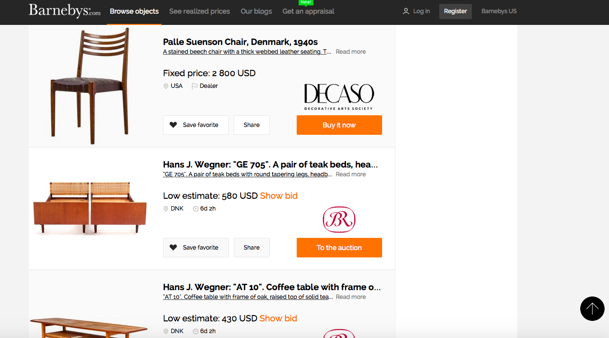 Our new search function showing results from auction houses and dealers worldwide.