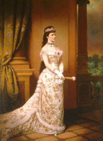Kaiserin Elisabeth von Österreich (1837-1898) mit ihrem Rubinschmuck, Portrait anlässlich ihrer Silbernen Hochzeit am 24. April 1879 Abb. via sissi.de